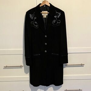 Cripple Creek Vintage Full Length Black Suede Leather Coat, L